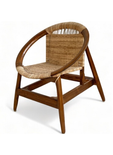 Vintage Handcrafted Teakwood and Cane Rattan Frida Lounge Chair