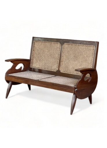 Vintage Handmade Teak Wood & Rattan Vienna Straw designed Woven Sofa
