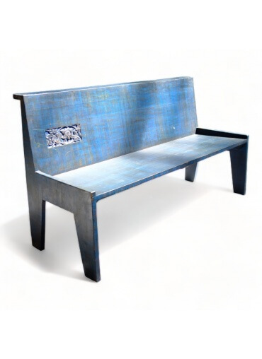 Contemporary Hand-crafted Mango Wood Blue Bench