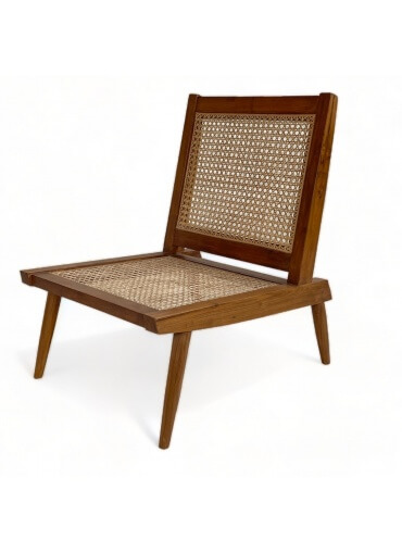 Vintage Handcrafted Low Lounge Cane rattan and Teakwood Chair