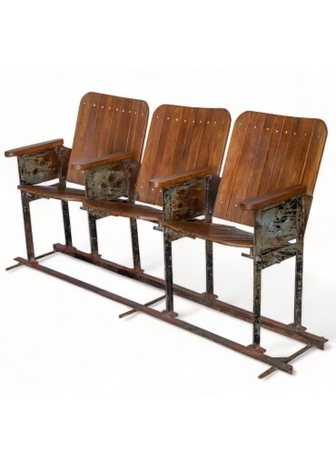 Antique Hardwood and Iron Cinema Chairs