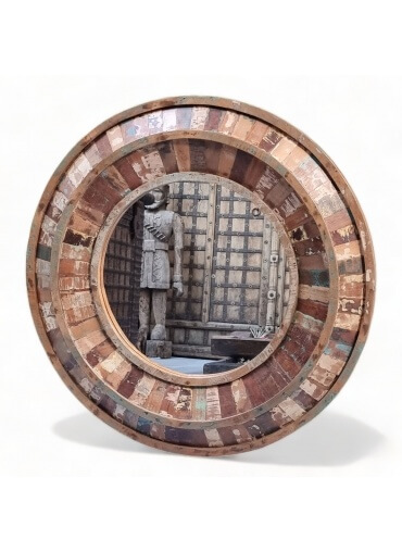 Vintage Reclaimed Wooden Handmade Round Mirror