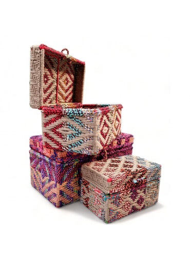 Vintage Hand woven Multicoloured Chindi Storage Boxes (Set of 3)