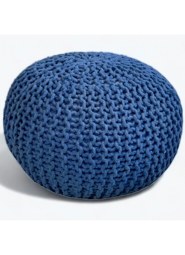 Vintage Blue Rope Hand Weaved Round Pouf Stool