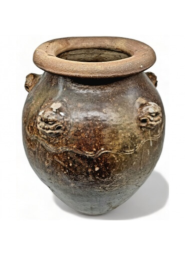 Antique Chinese Ceramic Lion Head Martaban Jar