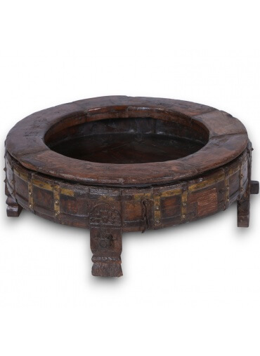 Antique Hand Carved Teak Wood Chakki (Grinding) Table