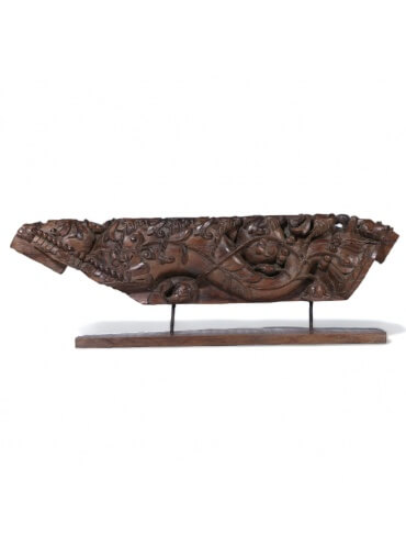 Antique Wood Temple Carving with Floral & Leaves Pattern