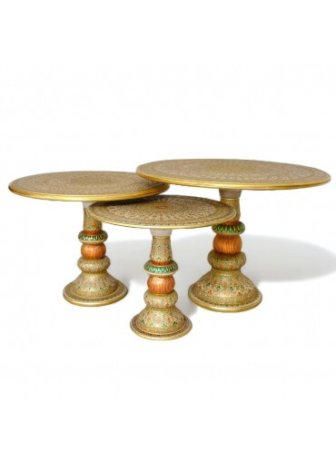 Marble nest of Round Tables with Opaque watercolours & Glass gemstones - Medium